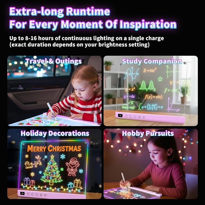 Led Drawing Board with 13 Light Effects, 16" Rechargeable Glow Doodle LED Note Board with Colors, Neon Light Up Drawing Tablet Gifts for Kids for Easter Birthday Christmas Gift Ideas-Purple