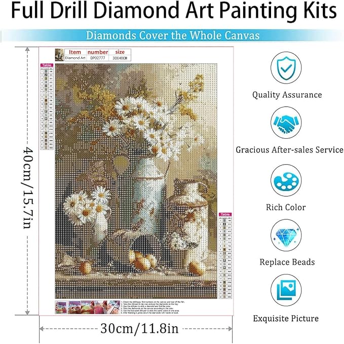 Diamond Art Kits for Adults,Vintage Flower Diamond Painting Kits 12x16in