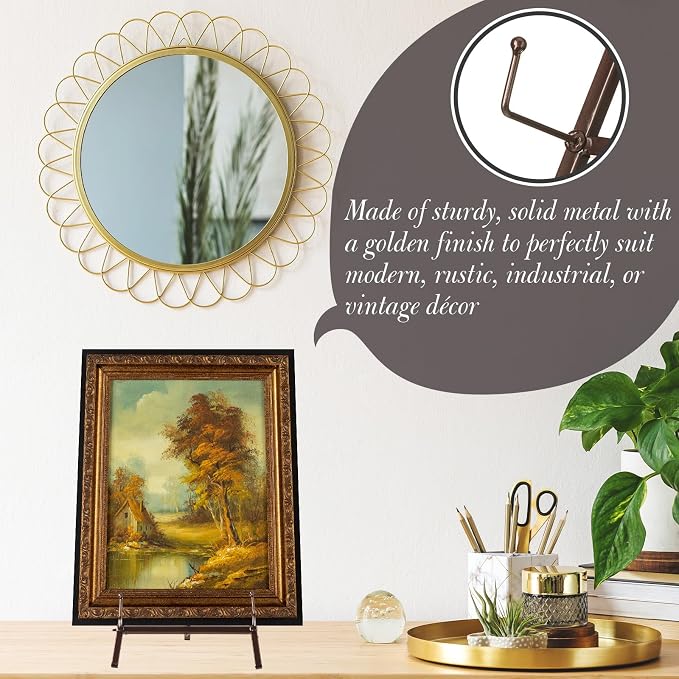 Leinuosen 1 Pcs Metal Easel Stand 16.5" H x 8.7" W x 4.3" D Table Top Easel Stand for Display Tripod Art Picture Mirror Modern Plate Holder for Display Book Photo Wedding Sign (Brown)