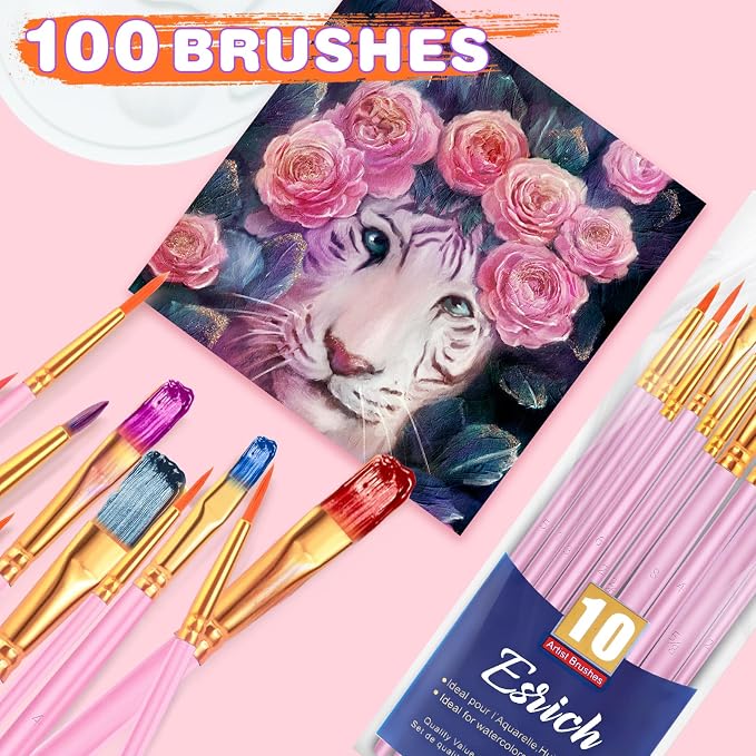 ESRICH 100PCS Paint Brushes, Paint Brush for Acrylic Painting | Artist Paintbrushes for Oil Watercolor, Body Face Rock Canvas, Small Paint Brushes for Kids