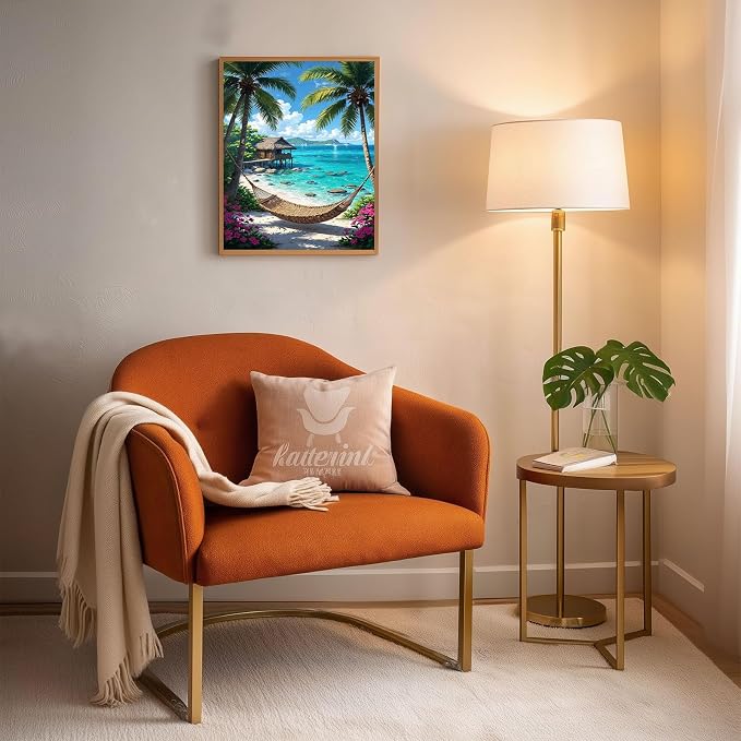 Gemozaic Beach Paint by Numbers Kit for Adults, 16 x 20 Inch, No Frame | Tropical Landscape Paint by Number for Adult, Seaside Palm Trees DIY Acrylic Oil Numbers Painting for Home, Wall Decor, Gift