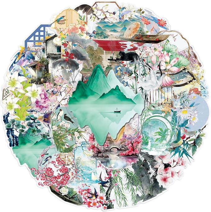 50PCS Ancient Chinese Style Stickers for Scrapbooking Journaling Junk Journal Scrapbook Supplies - Self-Adhesive Scrapbooking Stickers Supplies Journal Stuffers for Adult Card Making Letters DIY