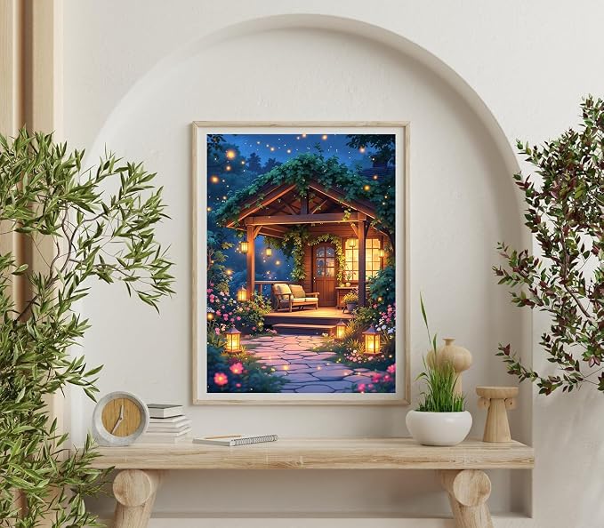 Accompany Wind Diamond Painting Kits for Adults, Garden Courtyard Diamond Art Kits for Beginners,5D Round Full Drill Diamonds Gem Art Crafts for Home Wall Decor Gifts 12x16 Inch