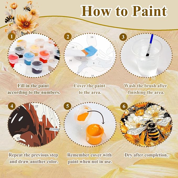 Bee Paint by Numbers Kit for Adults, Adult Paint by Number Kits 16x20 Inch