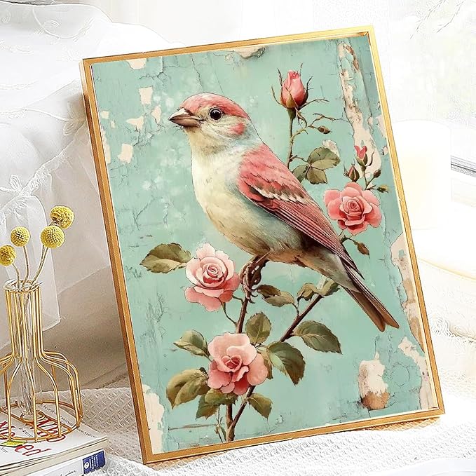 pchmcu Bird Flower Paint by Numbers Kits for Adults,Rose Paint by Number for Adults Beginner, Paint by Numbers Kits on Canvas Without Frame for Home Wall Decor 16x20inch