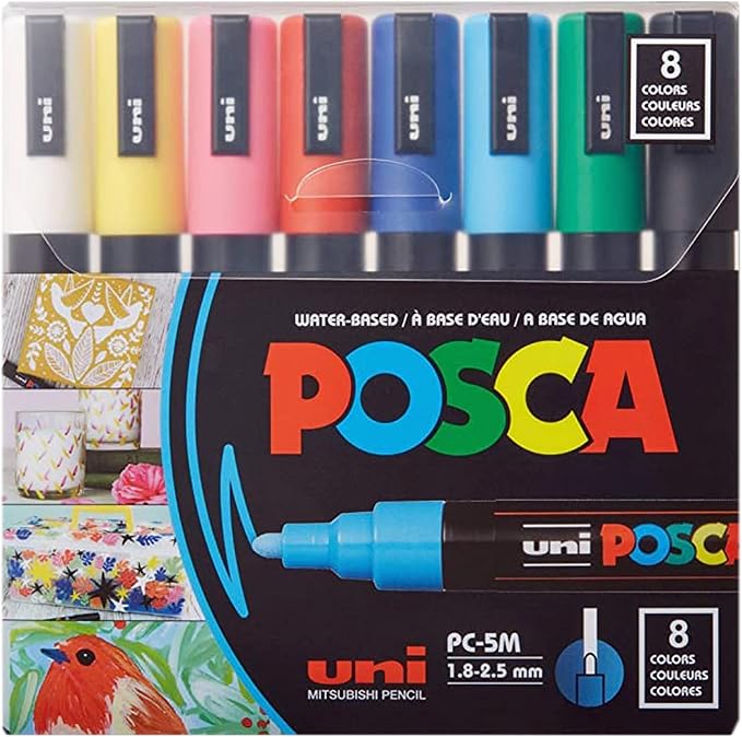 POSCA® PC-5M Paint Markers, 8 Count Medium Reversible Tip Set (1.8–2.5 mm)