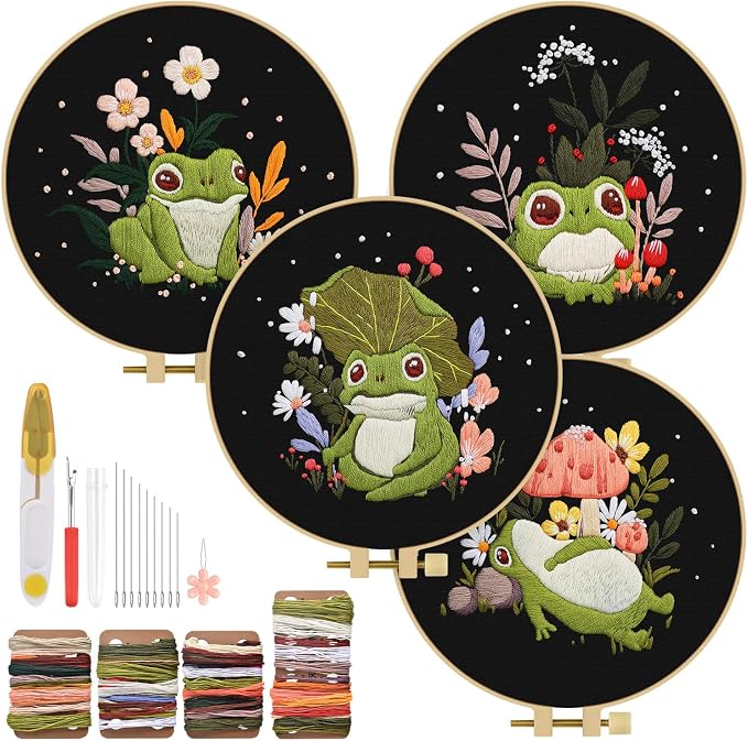TINDTOP 4 Pack Embroidery Kit for Adult, Embroidery DIY Starter Kit