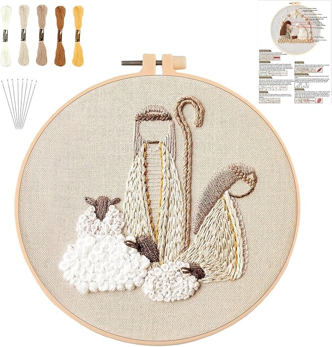 YOUDRN Nativity Scene Embroidery kit, Christmas Shepherds Embroidery Kits
