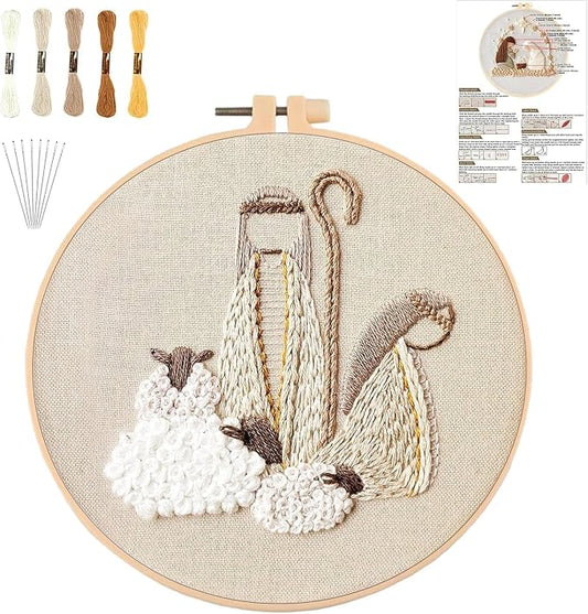 YOUDRN Nativity Scene Embroidery kit, Christmas Shepherds Embroidery Kits