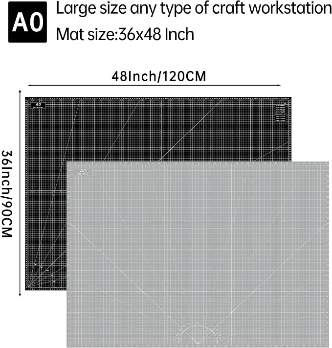 Headley Tools Thickened 36 x 48 Inch Self Healing Sewing Cutting Mat, A0 Rotary Cutting Sewing Mat for Crafts, Double Sided 5-Ply Table Cutting Board for Fabric Quilting Leather Hobby, (Grey/Black)