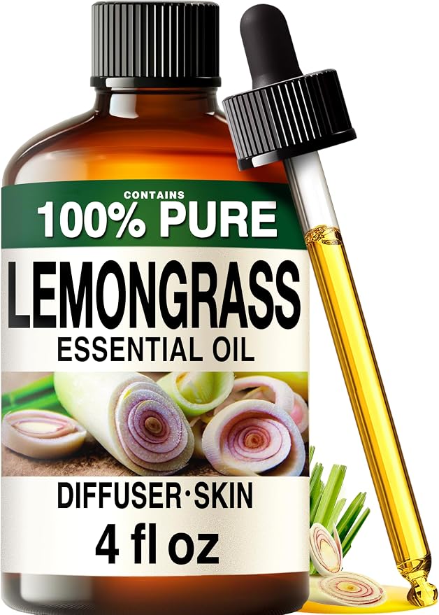 Kukka 100% Pure Lemongrass Essential Oil for Skin, Diffuser, 4 Fl Oz | Undiluted for Skin, Diffuser, Aromatherapy and Massage Blends, Non-GMO, with Dropper, Lemon Grass Oil