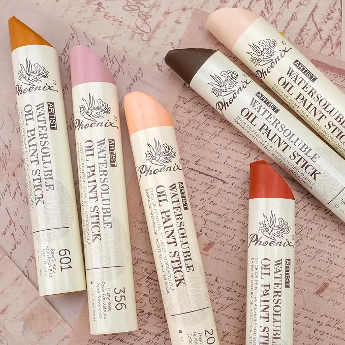 PHOENIX Skin Tone Oil Paint Stick - Set of 6 Flesh Tint 37ml Large Soft Water Soluable Oil Pastels for Artists