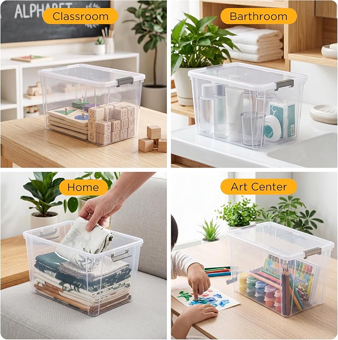 Citylife 6Packs 7.8Qt Plastic Storage Bins with Lids, Clear Organizer