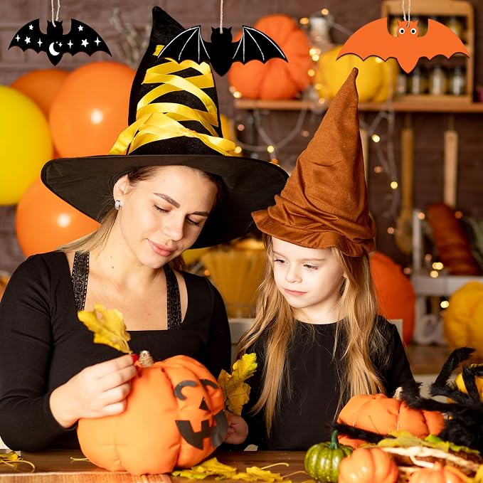 Large Size 7inch Wooden Halloween Ornaments to Paint,Bat Cutouts Unfinished DIY Blank Unfinished Pumpkin Wood Discs Ornament for Crafts Hanging Autumn Decorations 10PCS