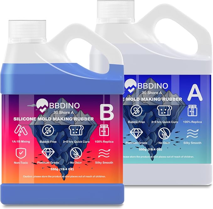 BBDINO Silicone Mold Making Kit Liquid Platinum 30A 2.42 Lbs Sapphire Blue | 3h Quick Cure Self Degassing Molding Silicone Rubber 1:1 Mixing Ideal for Silicon, Resins, Soap, Concrete, Wax Mold-Casting