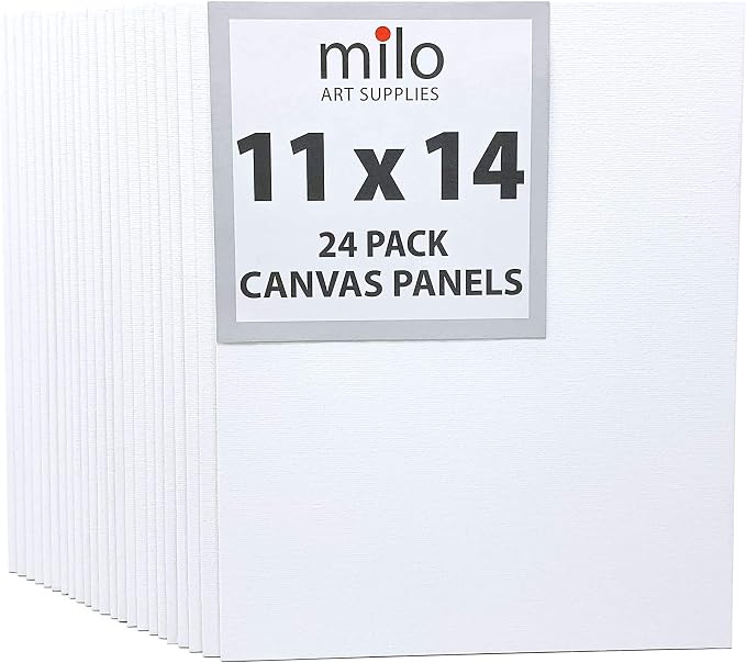 milo Canvas Flat Panel Boards for Painting, 11x14 inch, 24 Pack, White | Primed & Ready-to-Paint Art Supplies for Acrylic, Oil, Mixed Wet Media, & Pouring, Bulk, Painting Party Pack, Blank, Cotton
