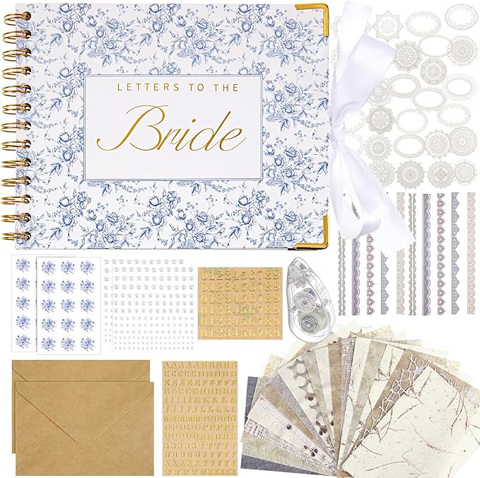 Letters to Bride Scrapbook,8.5 X 7 Inch,Floral,Blue