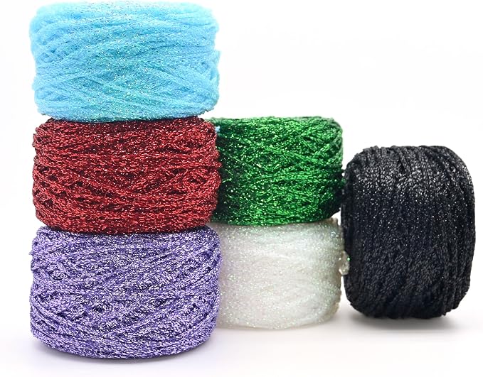 Metallic Glitter Yarn for Crochet & Knitting, Fine 2 Light Weight Worsted for Crochet Knitting, 35g 1.23oz, 85 Yards Soft Craft Sparkle Yarn (Brilliant White)