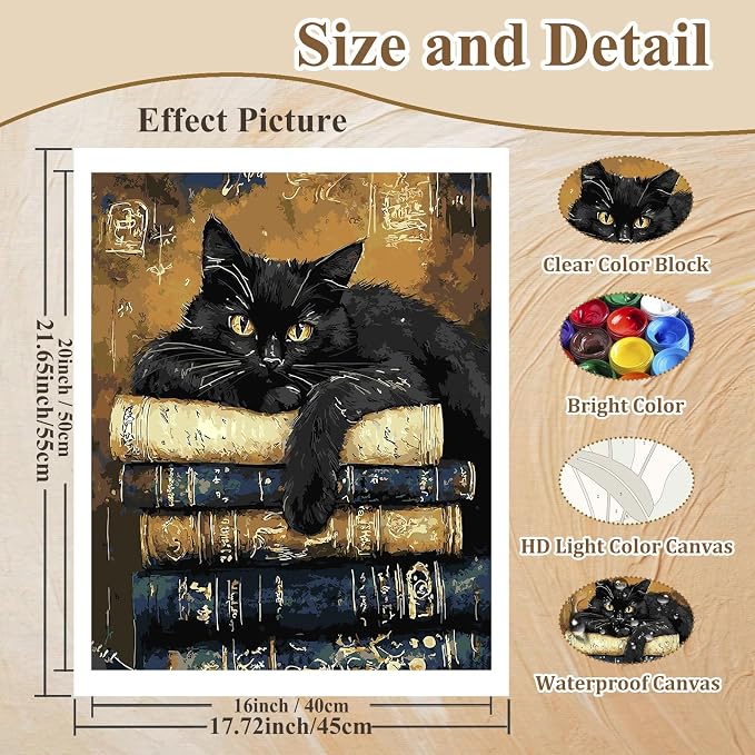 Cat Paint by Numbers Kit for Adults, Adult Paint by Number Cat 16x20 Inch