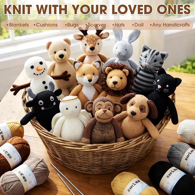 Buryeah Brown Series 8 Packs Crochet Yarn Knitting Bundle Beginner Acrylic Thread Fluffy Hand Tube Polyester Yarn Needles Bulky Kit Variety Pack 726 Yards for Weaving Crafts DIY Project Beginner