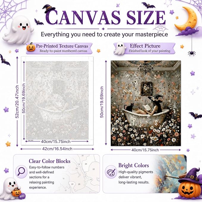 TELMOXA Halloween Paint by Numbers Kit for Adults, 16x16 in | Witch Paint by Numbers, Acrylic Oil Painting, Colored Canvas, Painting Kit, DIY Craft Kits, Gifts, Home Wall Decor