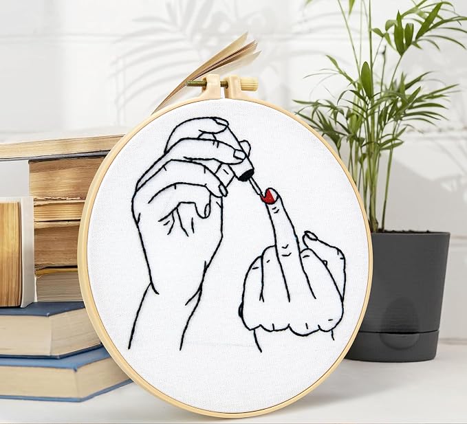 Crafmanoe Hand Embroidery Starter Kit for Beginners Adults, Counted Stamped Cross Stitch Kits for Adults Beginners, Easy Funny Embroidery Needlepoint Kits, Embroidery Fabric, Hoops and Video Tutorial