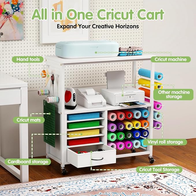 Rolling Craft Storage Cart, Compatible with Cricut Cutting Machines