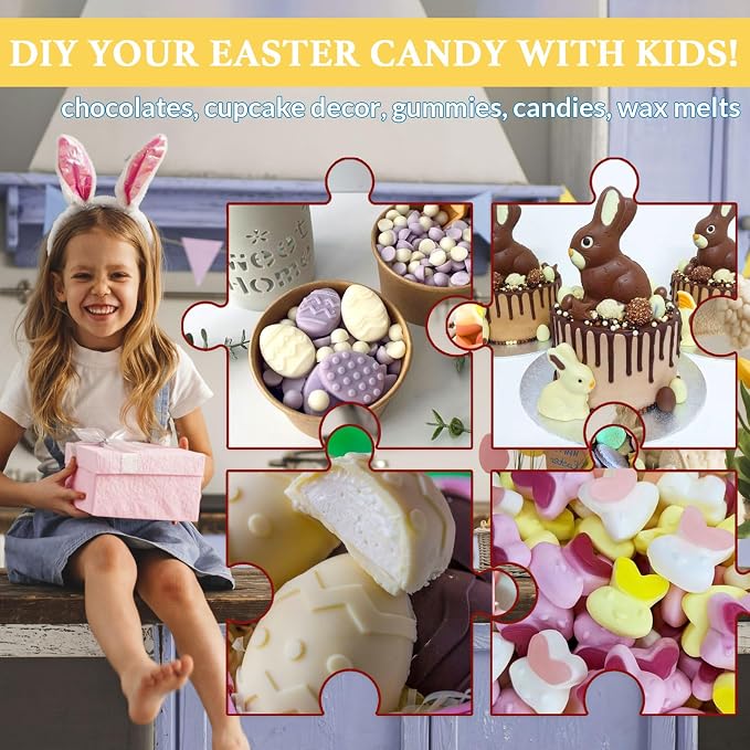 HKNMTT Easter Silicone Candy Mold 2-PACK 9 Shaped Egg Rabbit 72 Cavities Chocolate Mould Wax Melt Tray for Gummies Cupcake Decor Kids Holiday Gift Fudge Making Set