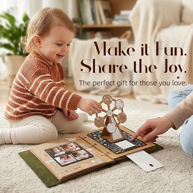 3D Interactive Scrapbook Album, Faux Leather - Dark Green