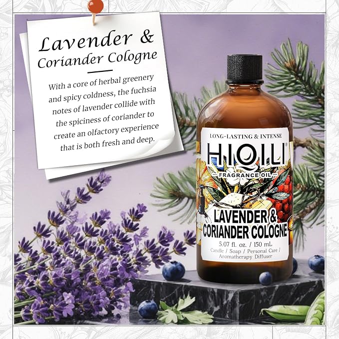 HIQILI Lavender & Coriander Cologne Oil for Diffuser, Candle & Soap