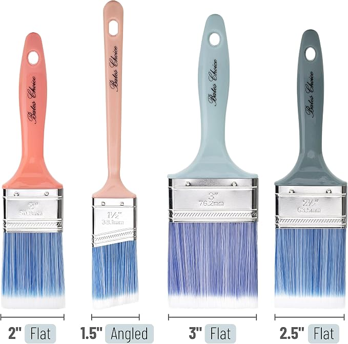 Bates Vintage Color Plastic Handle Paint Brushes - 4 Pack, Stain & Furniture Brushes, Ideal for Walls & Painting