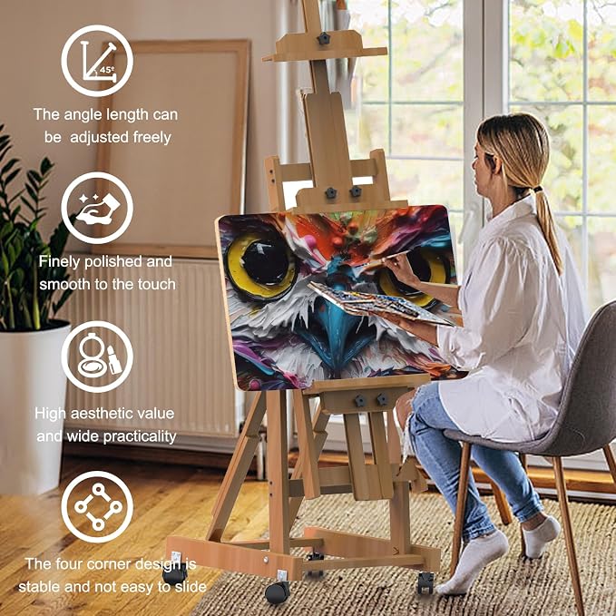 H-Frame Multifunctional Easel, Foldable & Adjustable (Vertical to Horizontal), Holds Two Canvases (Up to 77 Inches), Professional H-Frame Art Easel for Adults
