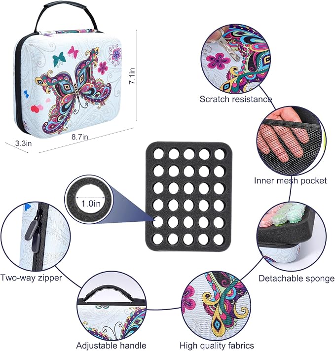 MoeeBtee Diamond Painting Storage Containers, 30 Slots Diamond Painting Accessories with Tools for Diamond Art Organizer Craft Jewelry Beads Storage Box - Butterfly