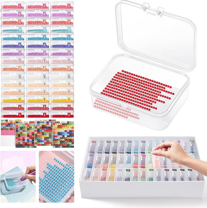 Diamond Art Storage Containers Trays, 45 Pcs | GRS-Certified Eco-Friendly Materials, 2-in-1 Diamond Painting Trays with Lids, Shake to Sort, Spill-Proof, Labels Included