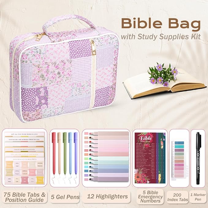 XKDOUS Bible Cover Case for Women Bible Bag Journaling Kit w/Study Supplies