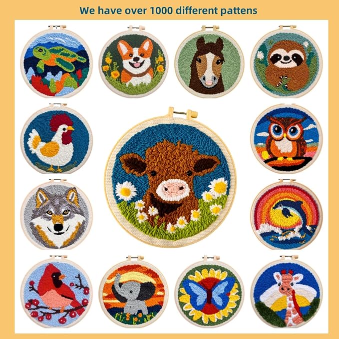 DIY Punch Needle Kits Cute Cartoon Koala Portrait with Hoop 20x20cm-3 | with Pattern Stamped Easy for Beginners Embroidery Punch Needle Starter Craft Set for Adults Festival Gift and Decoration