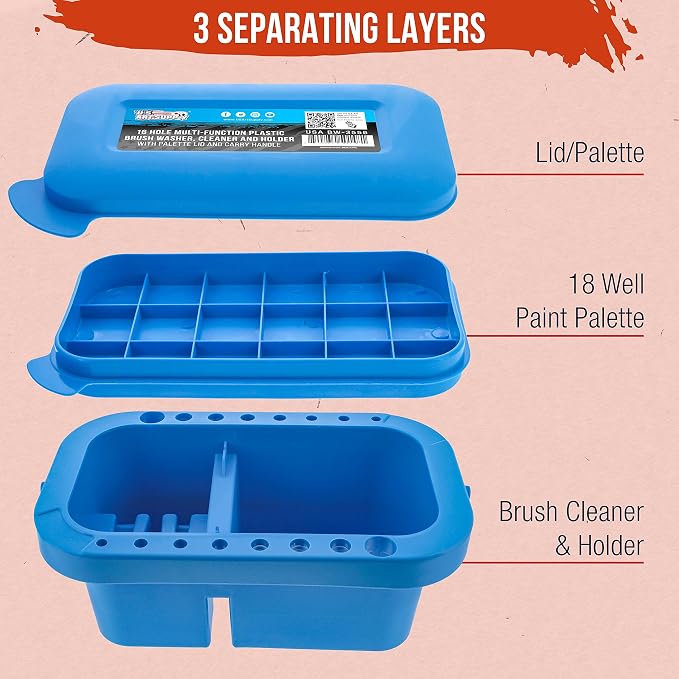 U.S. Art Supply 16-Hole Plastic Paint Brush Cleaner Washer & Paint Brush