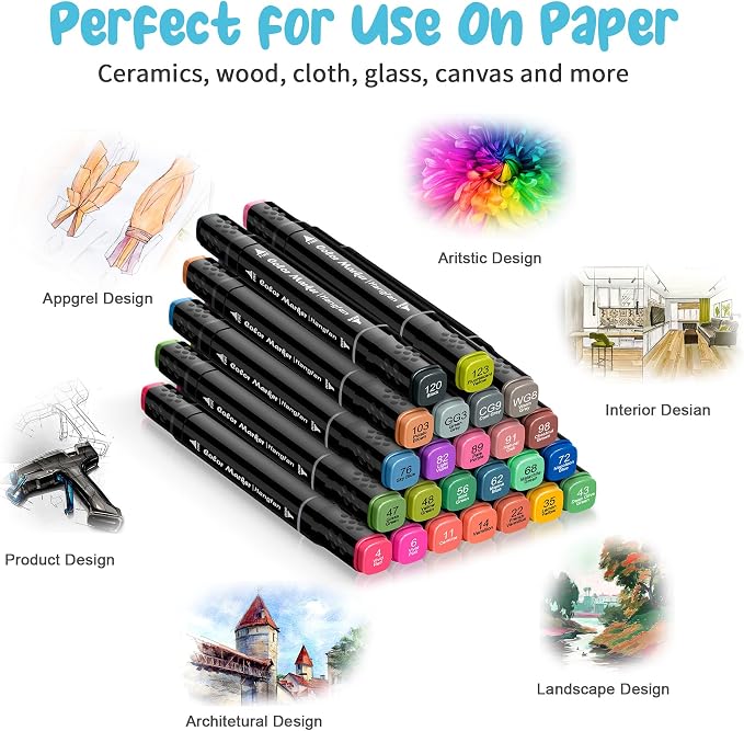 24 Colors Alcohol Markers, Dual Tip Art Markers, Perfect for Beginner, Drawing, Sketching, Illustration