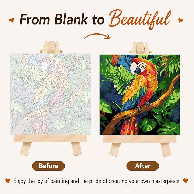 AUKELHJ Framed Paint by Numbers Kit for Adults, Parrot, 10x10 inch