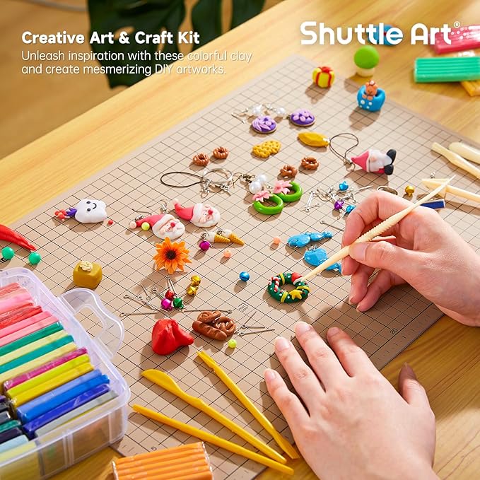 Shuttle Art Polymer Clay Kit, 57 Colors Oven Bake Clay for Kids with 19 Carving Tools and 10 Accessories, Non-Sticky, Non-Toxic, Ideal Gift for Kids