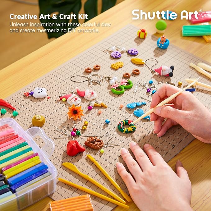 Shuttle Art Polymer Clay Kit, 50 Colors Oven Bake Clay for Kids with 19 Carving Tools and 10 Accessories, Non-Sticky, Non-Toxic, Ideal Gift for Kids