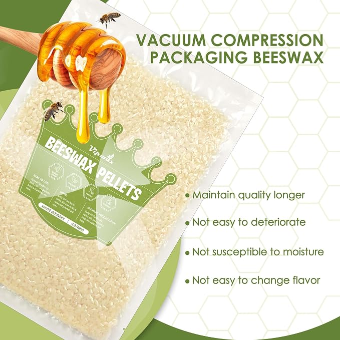 VIPwax White Beeswax Pellets 1LB, Natural Organic Beeswax for Candle Making | Natural, Organic, Candle Making, Premium Beeswax, Body, Skin Care DIY, Lip Balm and Soap Making Supplies