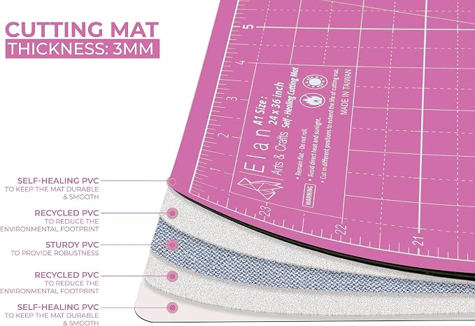 Elan Cutting Mat A0 Pink & Purple, Extra Large Self Healing Cutting Mat 36 x 48 Inch, 5-Ply Craft Board Pink, Hobby Board for Crafts 36x48 Inch