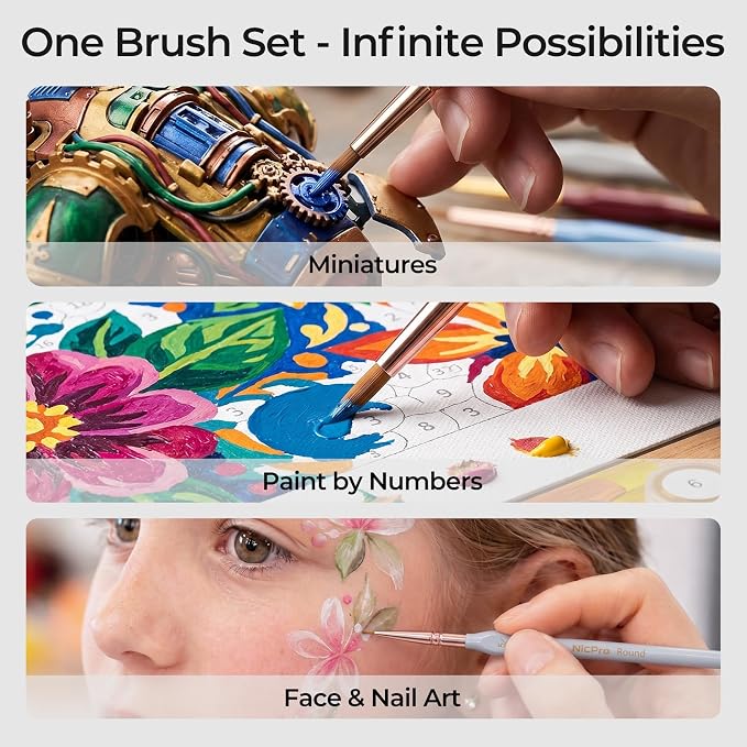 Nicpro 10PCS Paint By Numbers Brushes, Micro Fine Detail Paint Brush Set | Aesthetic Pastel, Fine Tip Small Paint Brushes, For Acrylic Oil Watercolor, Craft Models Miniatures Rock Painting