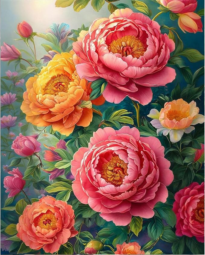 Paint by Numbers Kit for Adults, Peony Flowers Number Painting Canvas Kit | DIY Acrylic Painting Set for Beginners, Stress Relief Relaxing Craft, Home Wall Decor, Holiday Gift for Adults, 16x20 Inch
