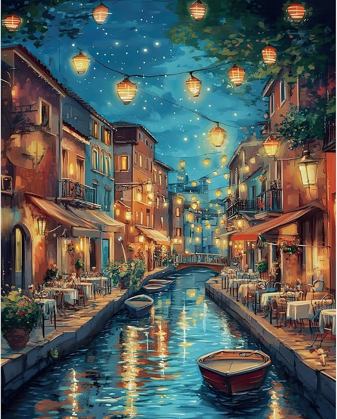 Paint by Numbers Kit for Adults, Venice Night Number Painting Canvas Kit | DIY Acrylic Painting Set for Beginners, Stress Relief Relaxing Craft, Home Wall Decor, Holiday Gift for Adults, 16x20 Inch