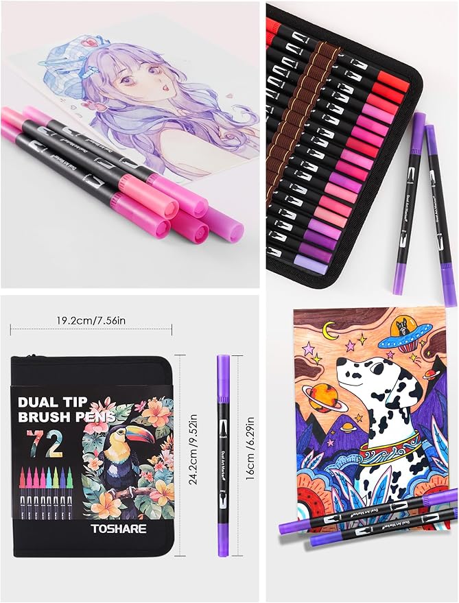 72 Colors Dual Tip Watercolor Markers Pens for School Supplies-Brush & Fine | Coloring Markers No Bleeding for Adult Coloring Books Calligraphy Card Making Sketching Journaling Note Taking Planner Travel