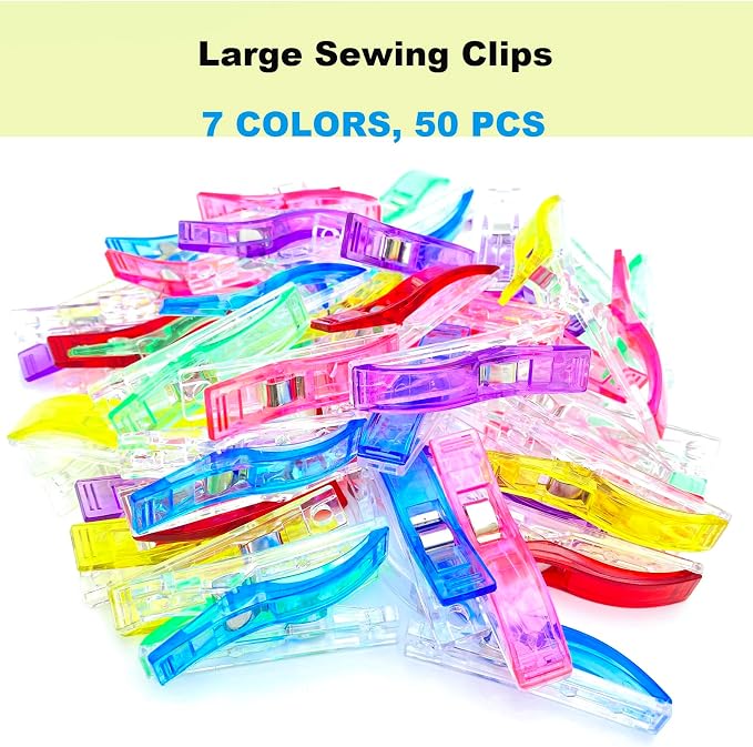 Doukey Large Sewing Clips Fabric Clips 50PCS Jumbo Quilt Clips for Quilting Assorted Colors, Multipurpose Craft Sewing Supplies Quilting Accessories Crafting Tools