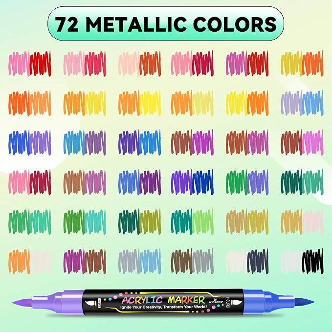 WINSONS 72 Colors Dual Tip Acrylic Paint Pens Markers, 36 Set Permanent Acrylic Paint Pens, Waterproof, Quick-Dry, Ideal for Rock Painting, Canvas, Glass, Wood, Ceramic, DIY Crafts & Art Supplies