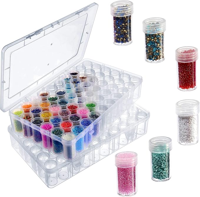 2packs 60 Grids Bead Organizer and Storage Diamond Painting Containers Portable Plastic Case Box Arts Crafts Storage for Seeds Beads Sewing Cosmetic Nail Glitter Powder Small Parts Rhinestones